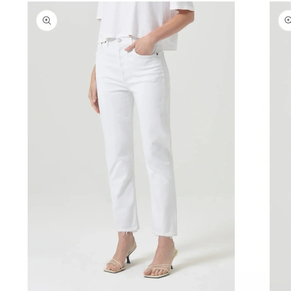 Agolde Denim - Agolde Riley High Rise Button Fly Raw Hem White Jeans